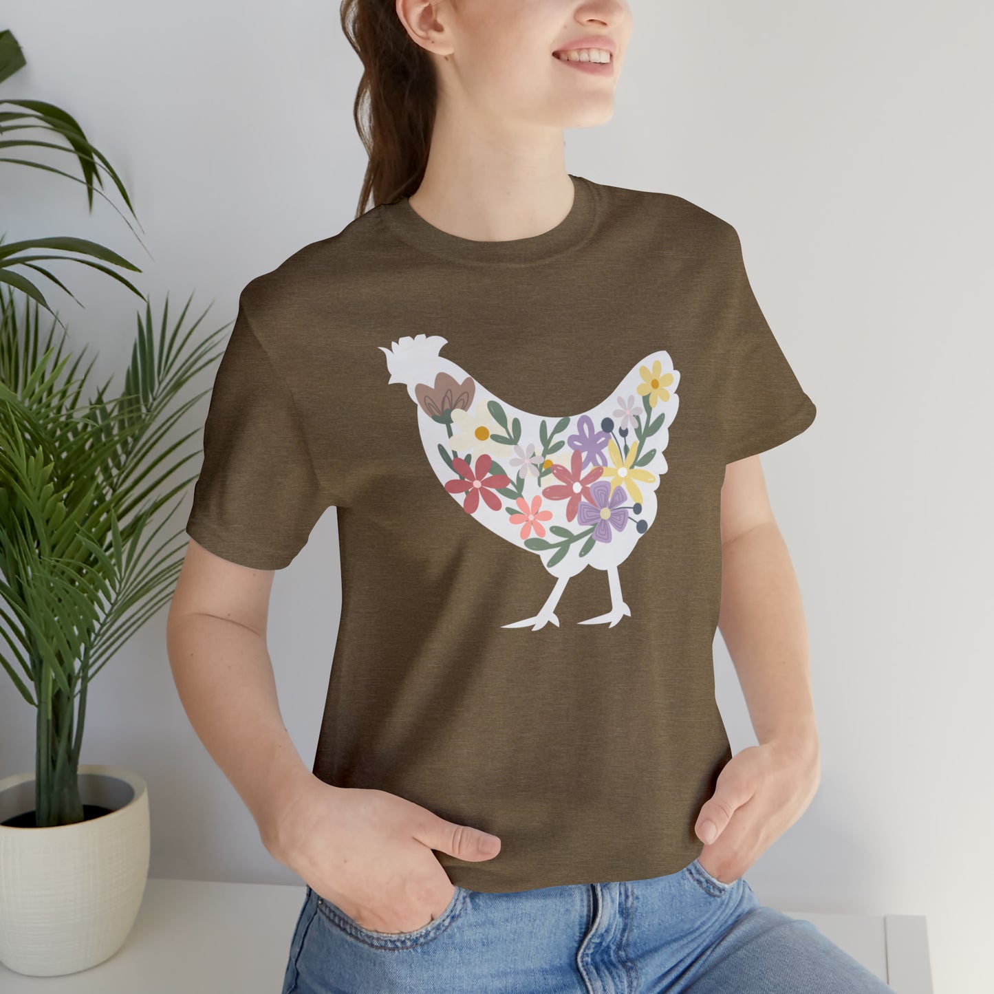 Colorful Floral Chicken Short Sleeve Tee