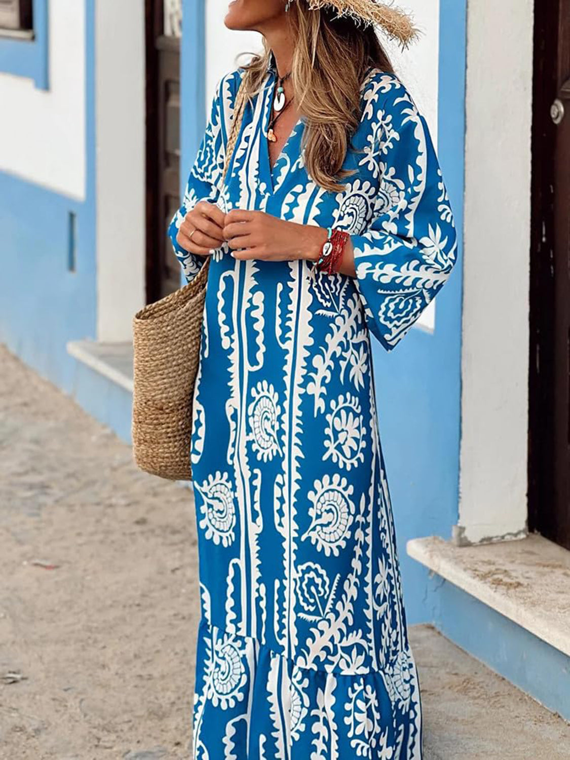 Printed Notched Half Sleeve Maxi Dress – Wild Bloom