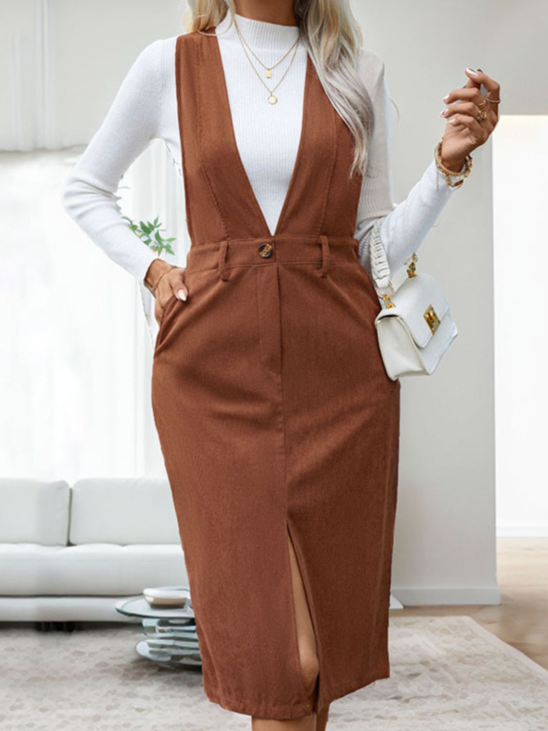 Slit Overall Dress with Pockets – Wild Bloom