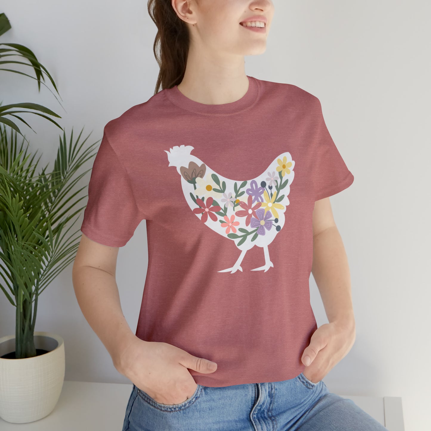Colorful Floral Chicken Short Sleeve Tee