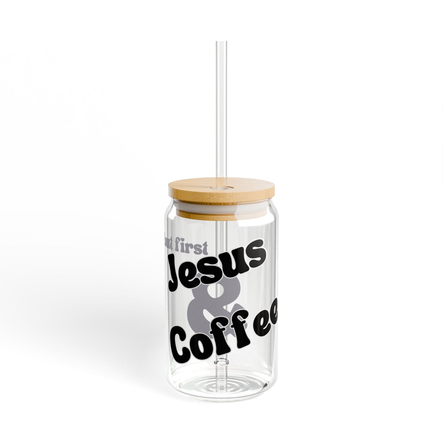 But First Jesus & Coffee Glass Tumbler with Straw, 16oz