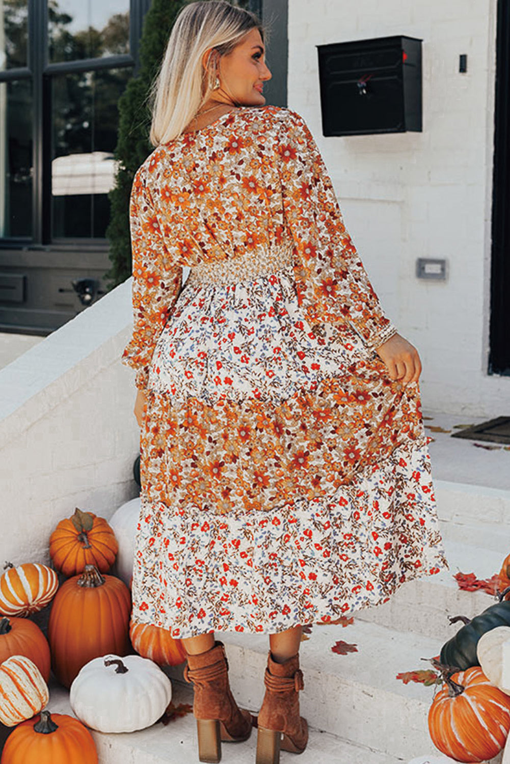 chinese dress ladies Shop Girls Orange,Blue & White Floral Print Fit & Flare Round Neck Sleeveless Cotton Midi Dress (IW-ORANGEBOOTICAPE) Online Orange / 4-6Y / Cotton main image 0
