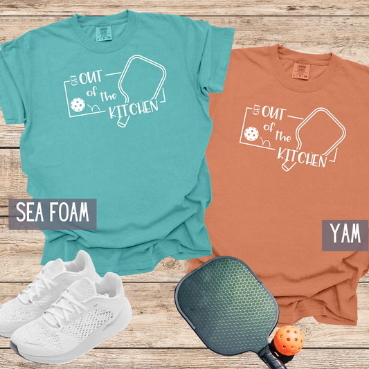 blue comfort colors pickleball custom designed tee. Get out of the kitchen, play pickleball. I can't I have pickleball. Sports t-shirts