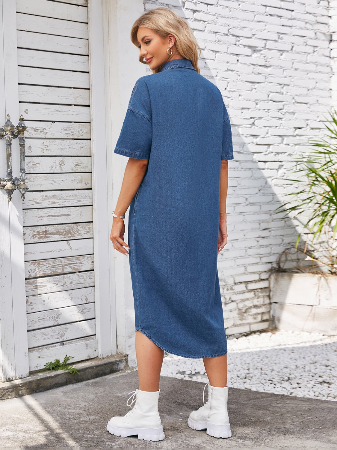 open shoulder denim dress Square Neck Tie Shoulder Denim Dress