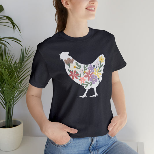 Colorful Floral Chicken Short Sleeve Tee