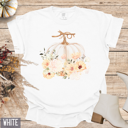 Vintage Retro Autumn Pumpkin with Flowers Custom Design T-shirt
