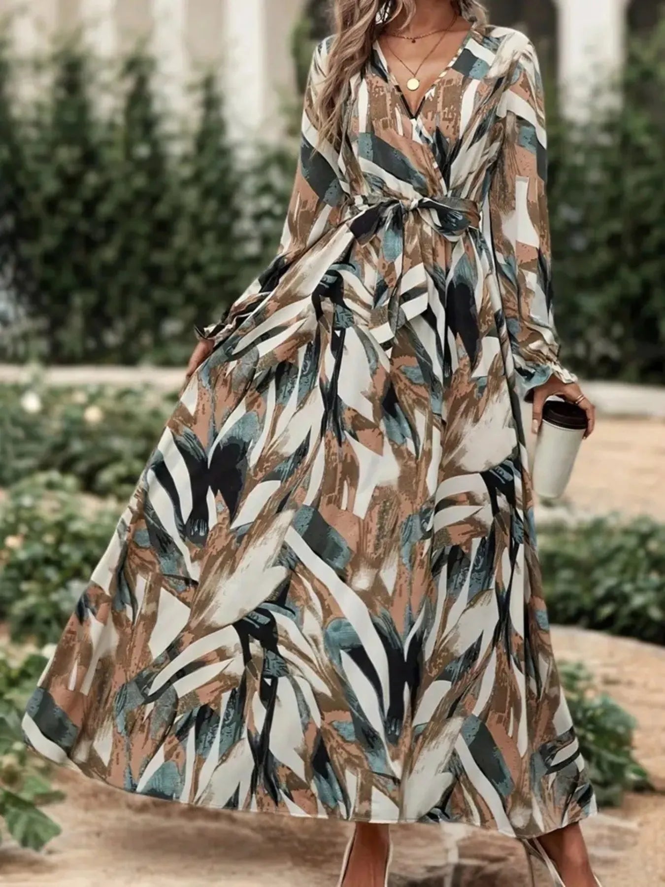 flounce long sleeve maxi dress Women's Flounce Long Sleeve Collared Neck Maxi Shirtdress