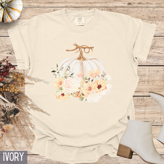 Vintage Retro Autumn Pumpkin with Flowers Custom Design T-shirt