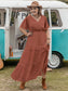 Tie Neck Flutter Sleeve Midi Dress