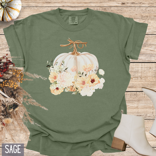 Vintage Retro Autumn Pumpkin with Flowers Custom Design T-shirt