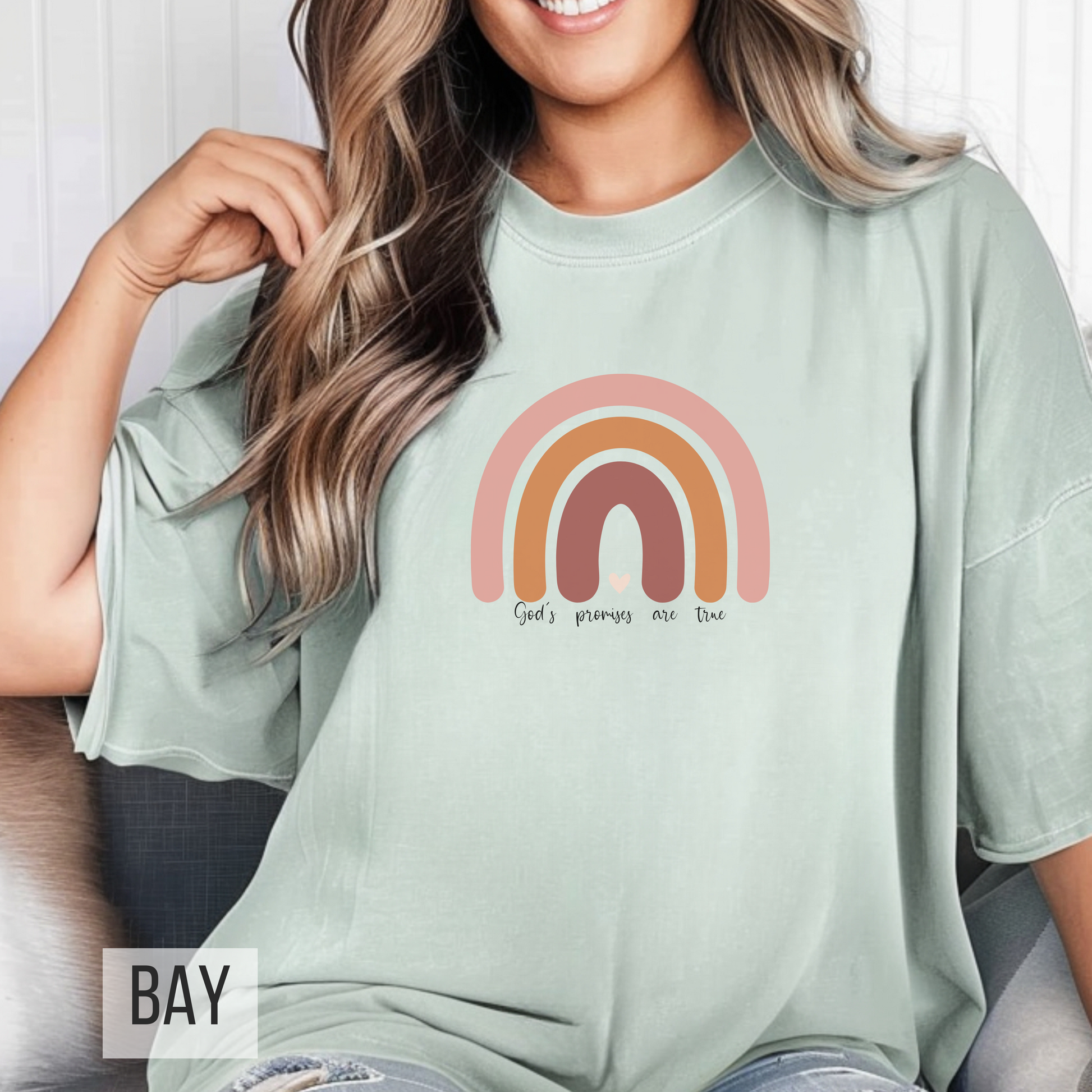 Inspirational t-shirt featuring 'God’s promises are true' with a vibrant rainbow design—perfect for expressing faith with a touch of color and style. A comforting reminder of hope and positivity, this shirt is ideal for daily wear or spiritual gatherings.