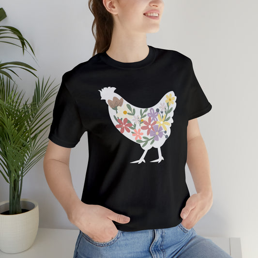 Colorful Floral Chicken Short Sleeve Tee