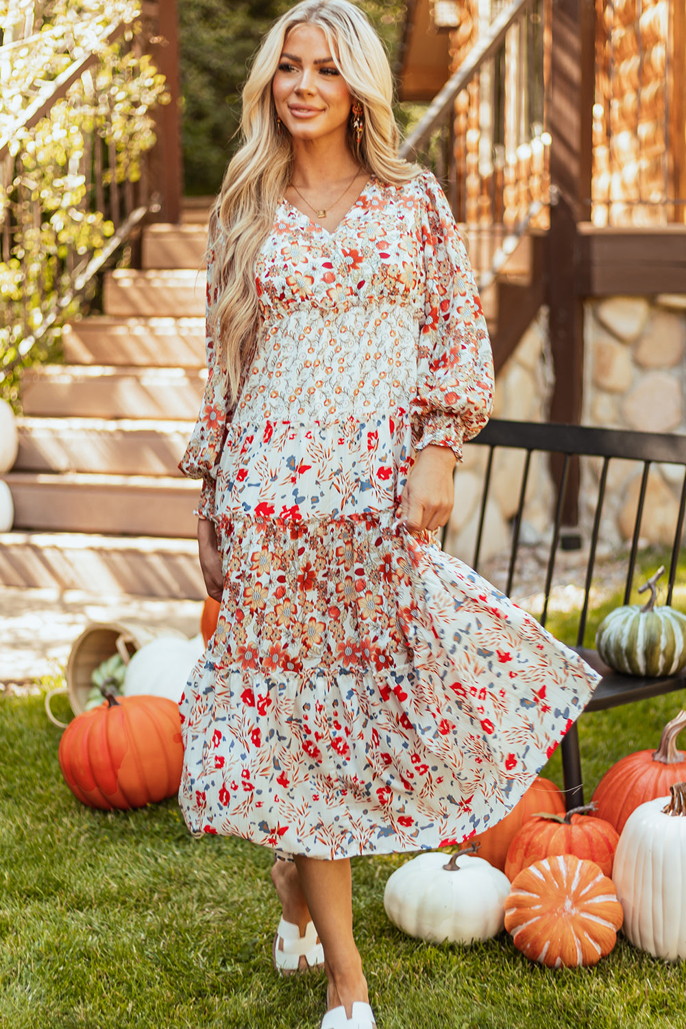 tiered long sleeve midi dress Vila long sleeve tiered chiffon midi dress in pink floral