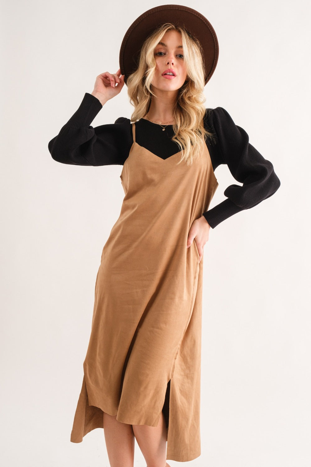 brown suede dress midi Sierra Suede Midi Dress, Brown Medium main image 0