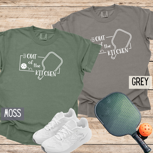 grey comfort colors pickleball custom designed tee. Get out of the kitchen, play pickleball. I can't I have pickleball. Sports t-shirts